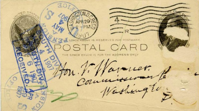 1907 Pension Bureau postal card correspondence